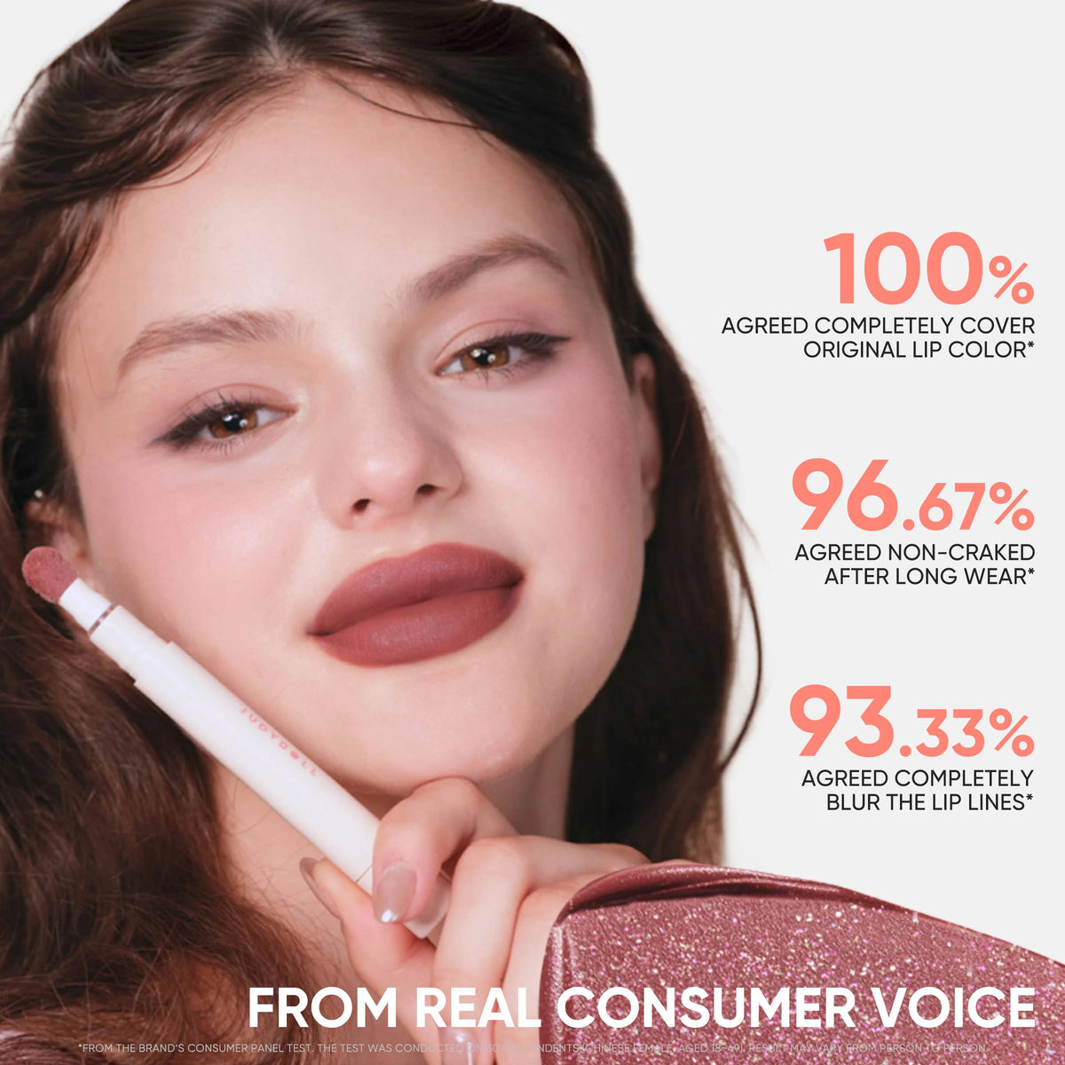 JUDYDOLL long-lasting matte finish on hydrated lips.