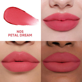 JUDYDOLL Cushion Matte Lip Cream swatch shows silky glide for easy lip shaping