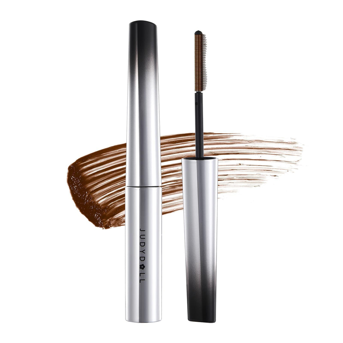 JUDYDOLL Feather Lash Iron Mascara cap close-up, dual brush for precise separation and curling.