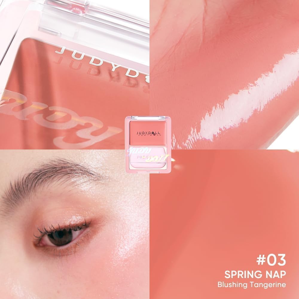 Swatch on cheek shows sheer, luminous color and dewy finish.