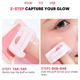 The 85% essence-infused formula of JUDYDOLL Glow Blush Balm delivers hydrated, skin-like blush.