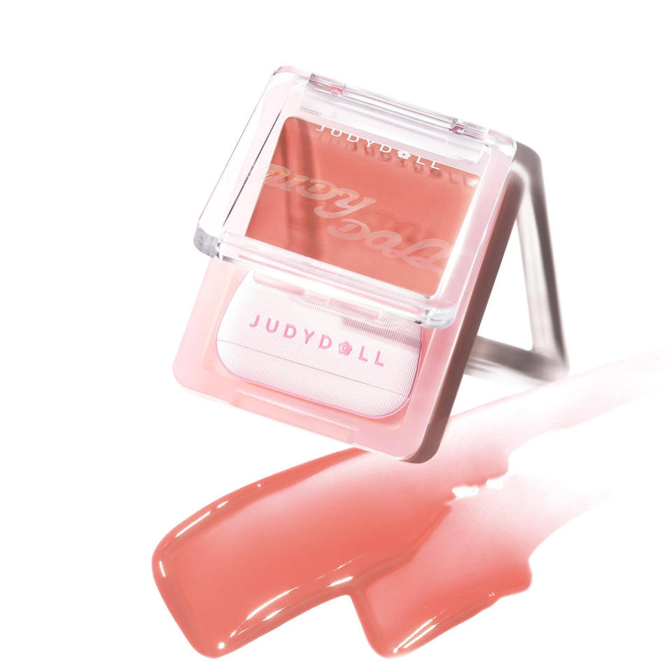 JUDYDOLL Glow Blush Balm with built-in puff for easy, controlled application.