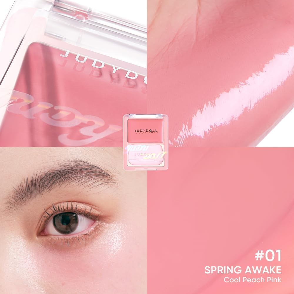 JUDYDOLL Glow Blush Balm swatch on cheek showing sheer, luminous color