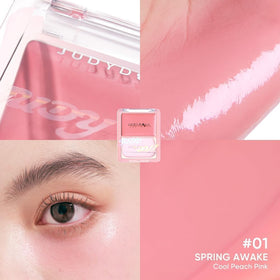 JUDYDOLL Glow Blush Balm swatch on cheek showing sheer, luminous color