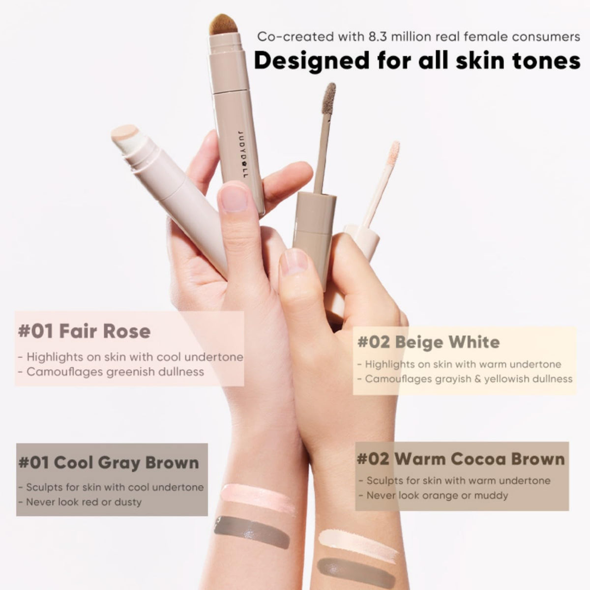 JUDYDOLL built-in brush application on hand demonstrates easy blending