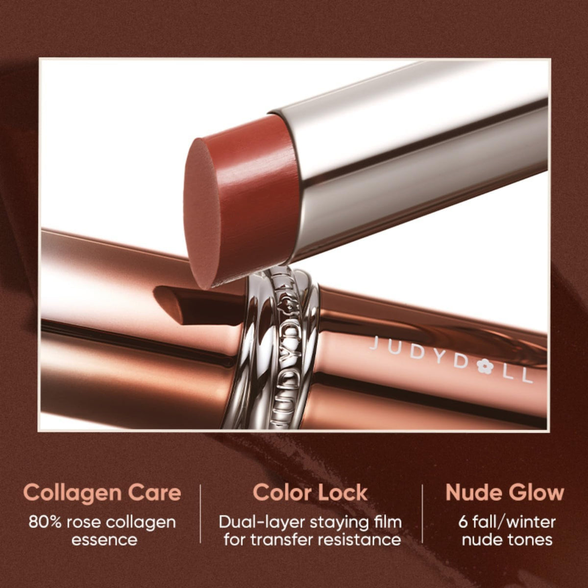 JUDYDOLL PDRN Stay Shine Lipstick glides on for a seamless nude look