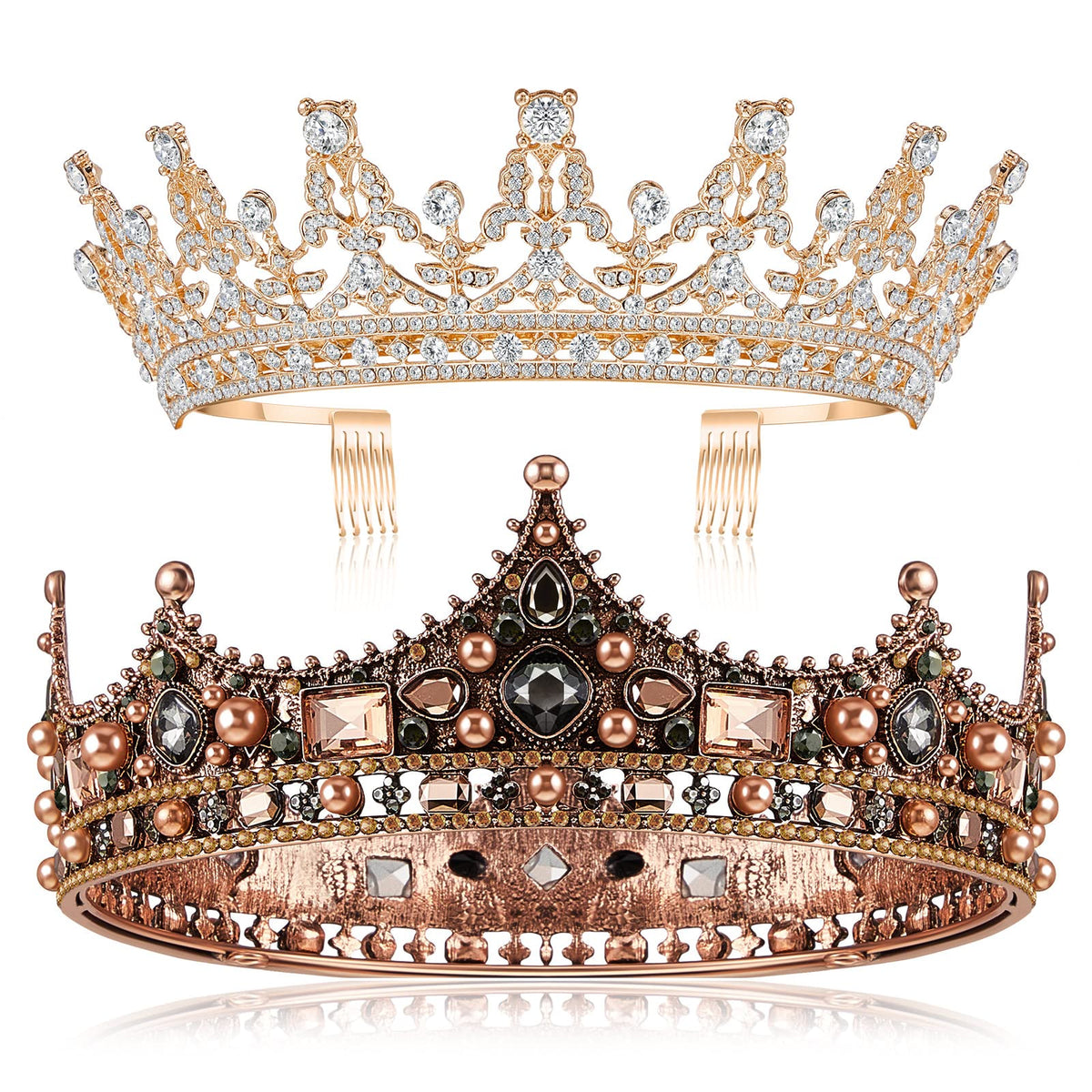 Juexica king crown silver baroque for formal events.
