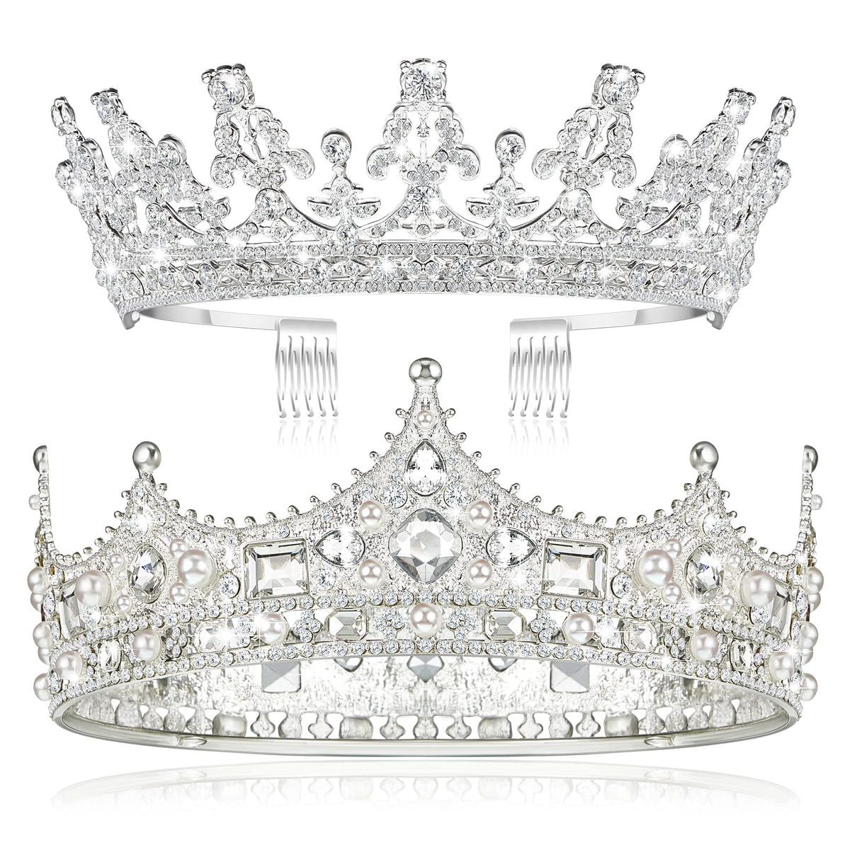 Juexica silver prom king crown close-up with rhinestones for a regal look