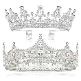 Juexica silver prom king crown close-up with rhinestones for a regal look