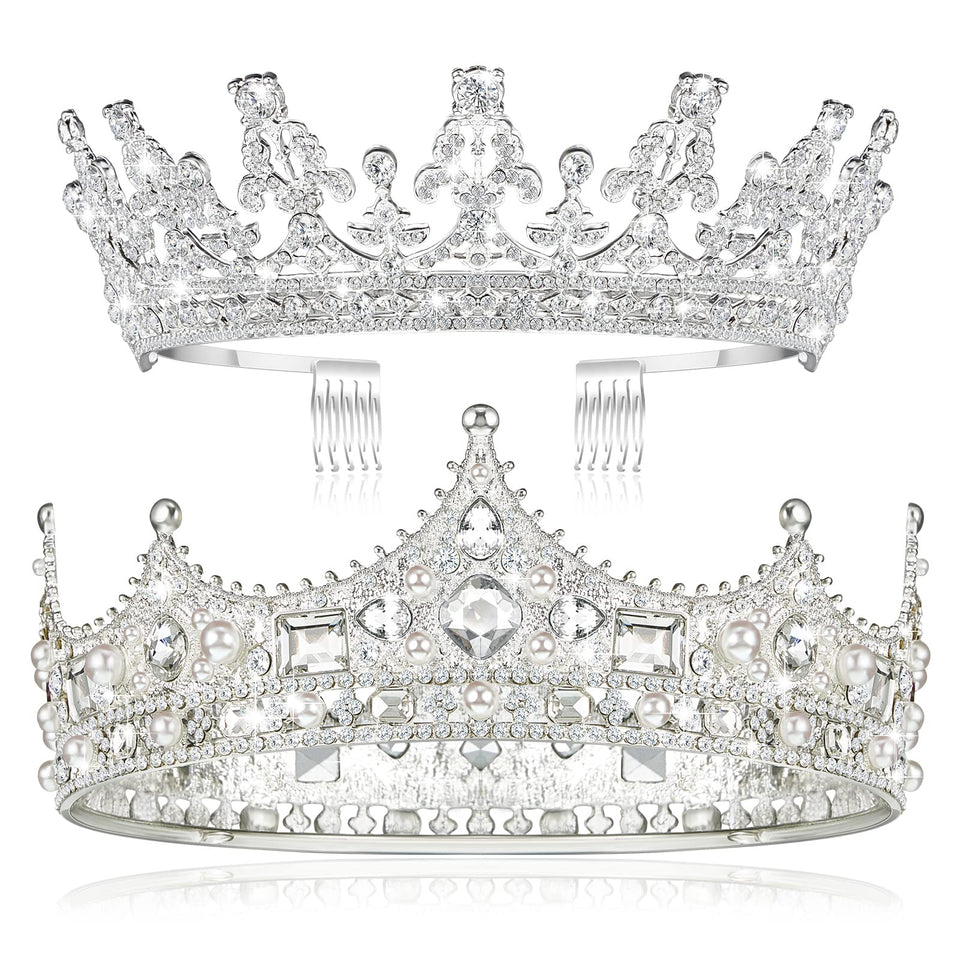 Juexica silver prom king crown close-up with rhinestones for a regal look