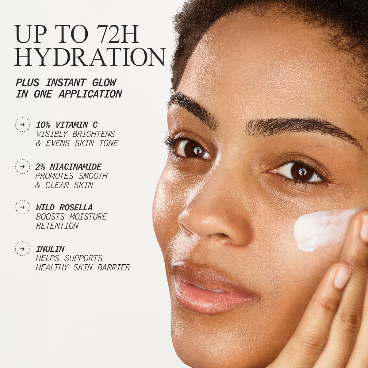 Juice Beauty PREBIOTIX C-Boost72 cream application demonstrates a smooth, radiant routine.