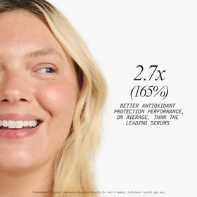 Juice Beauty serum applied on hand, illustrates smoothing and hydrating benefit