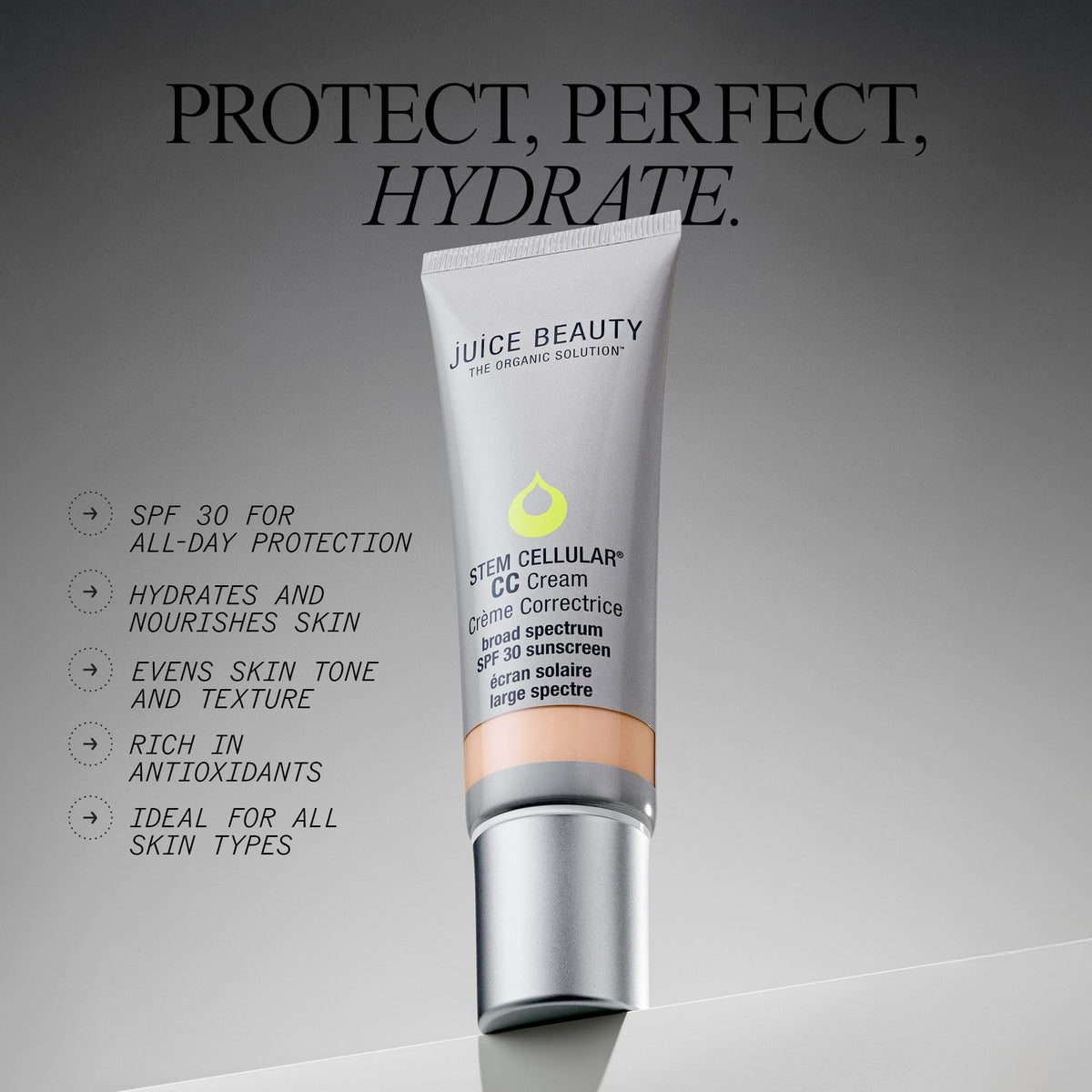 Juice Beauty CC Cream SPF 30 packaging emphasizing clean, sustainable beauty