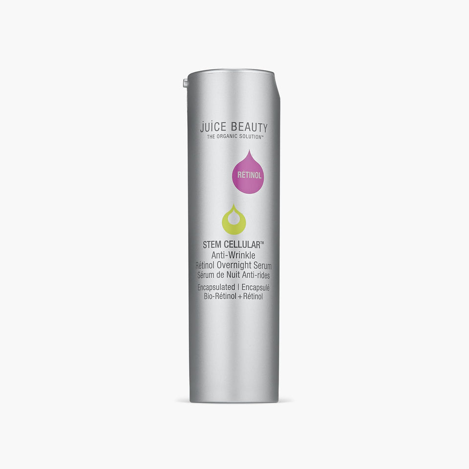 Juice Beauty Stem Cellular Overnight Serum bottle promotes smoother skin by morning.
