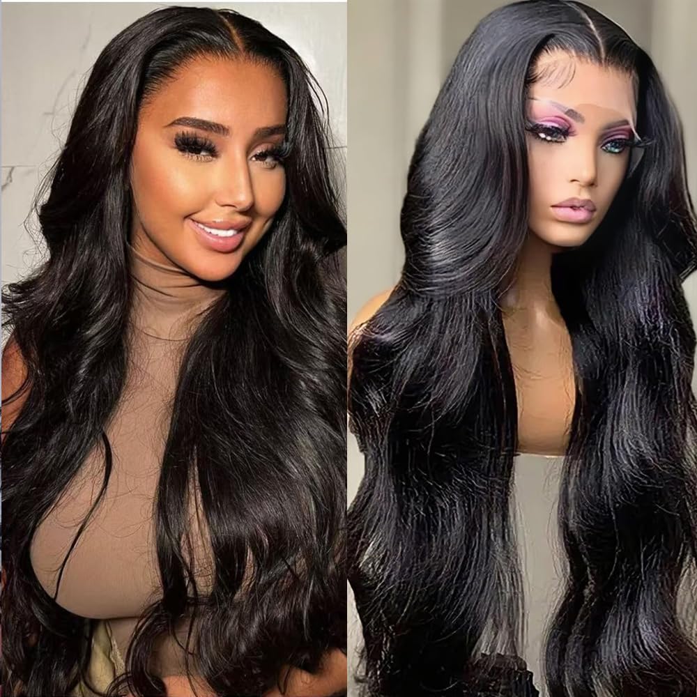 Juicqui 30-inch body wave lace front wig, front view for natural fullness.