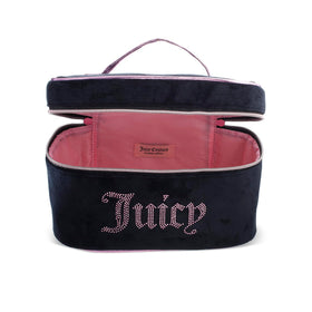 Juicy Couture makeup bag interior organized for easy on-the-go storage.
