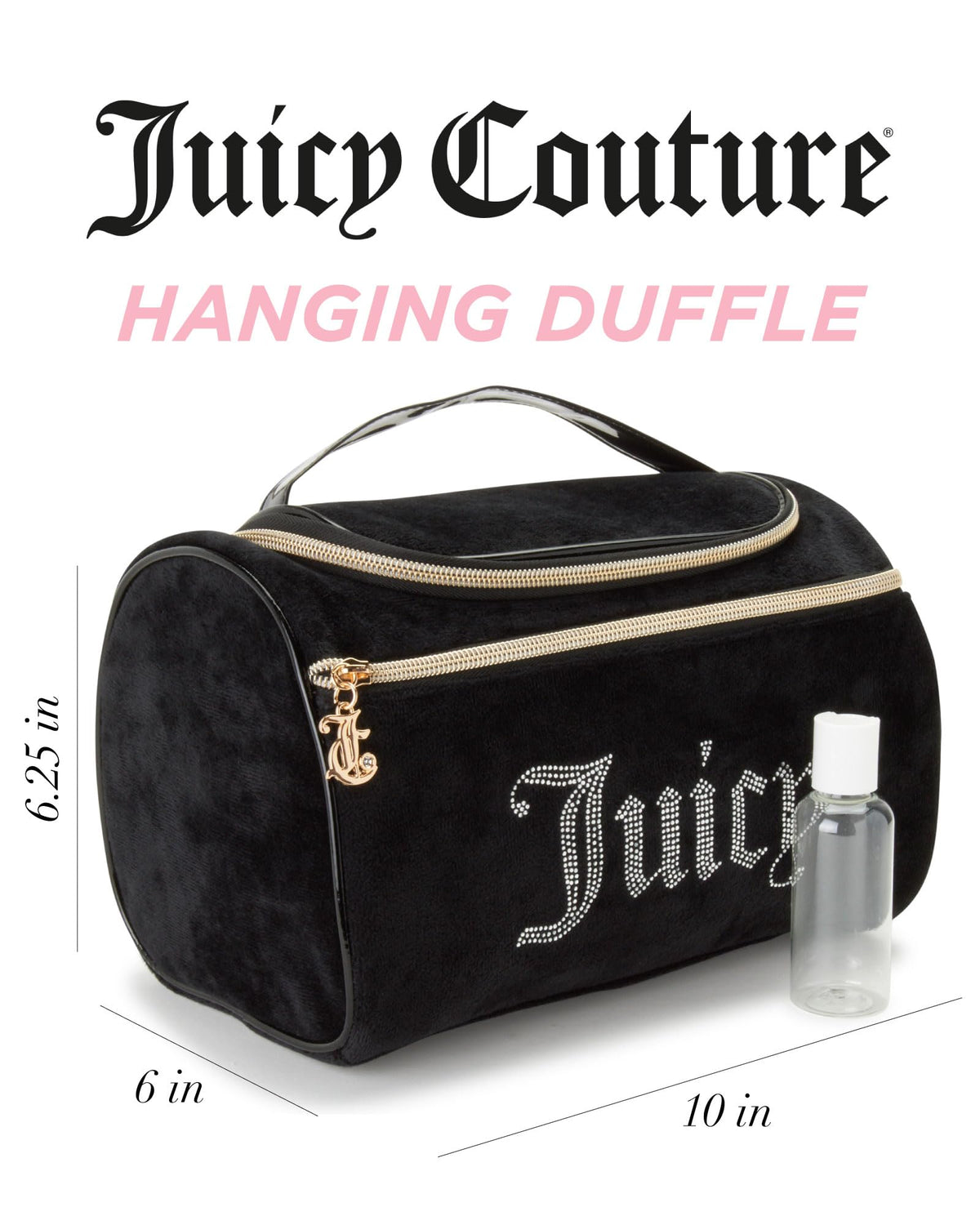 Juicy Couture cosmetics organizer interior keeps brushes and bottles neatly arranged on the go.