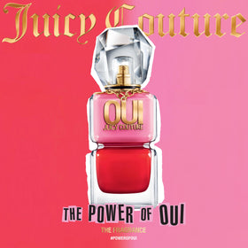 Juicy Couture Oui EDP bottle in hand, easy to slip into a clutch.
