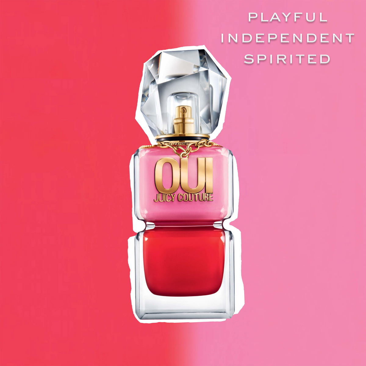 Juicy Couture Oui EDP spray action on wrist, ready for a quick refresh.