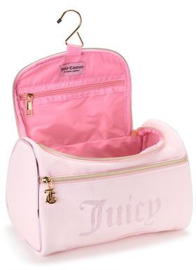 Juicy Couture pink makeup bag durable material for frequent travelers