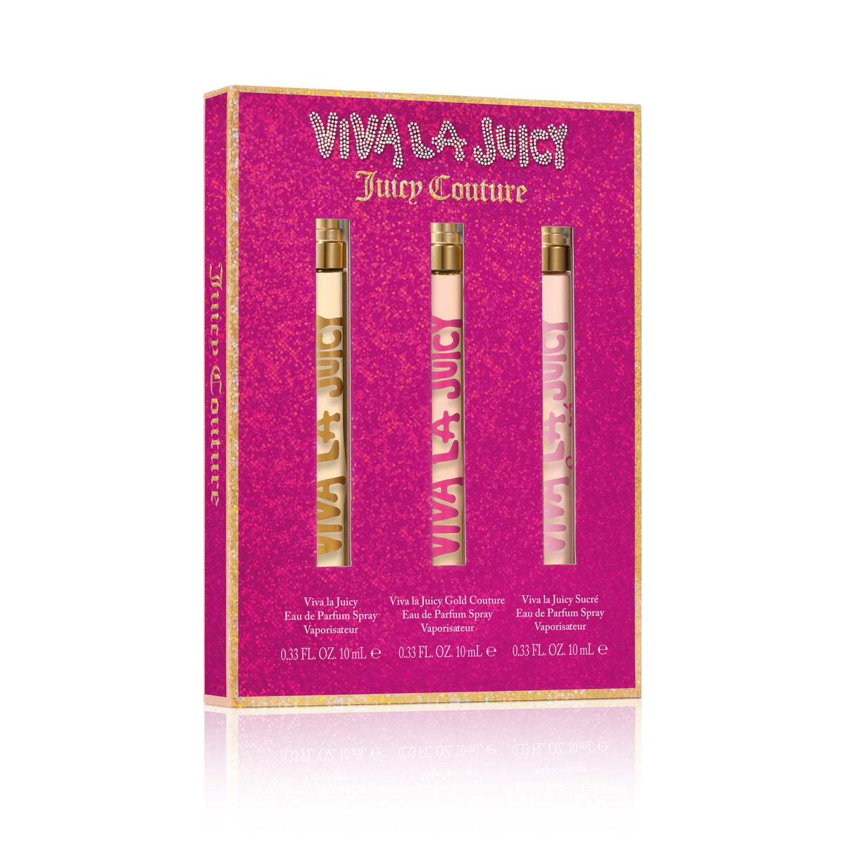 Juicy Couture Viva La Juicy bottle closeup highlights floral sweetness.