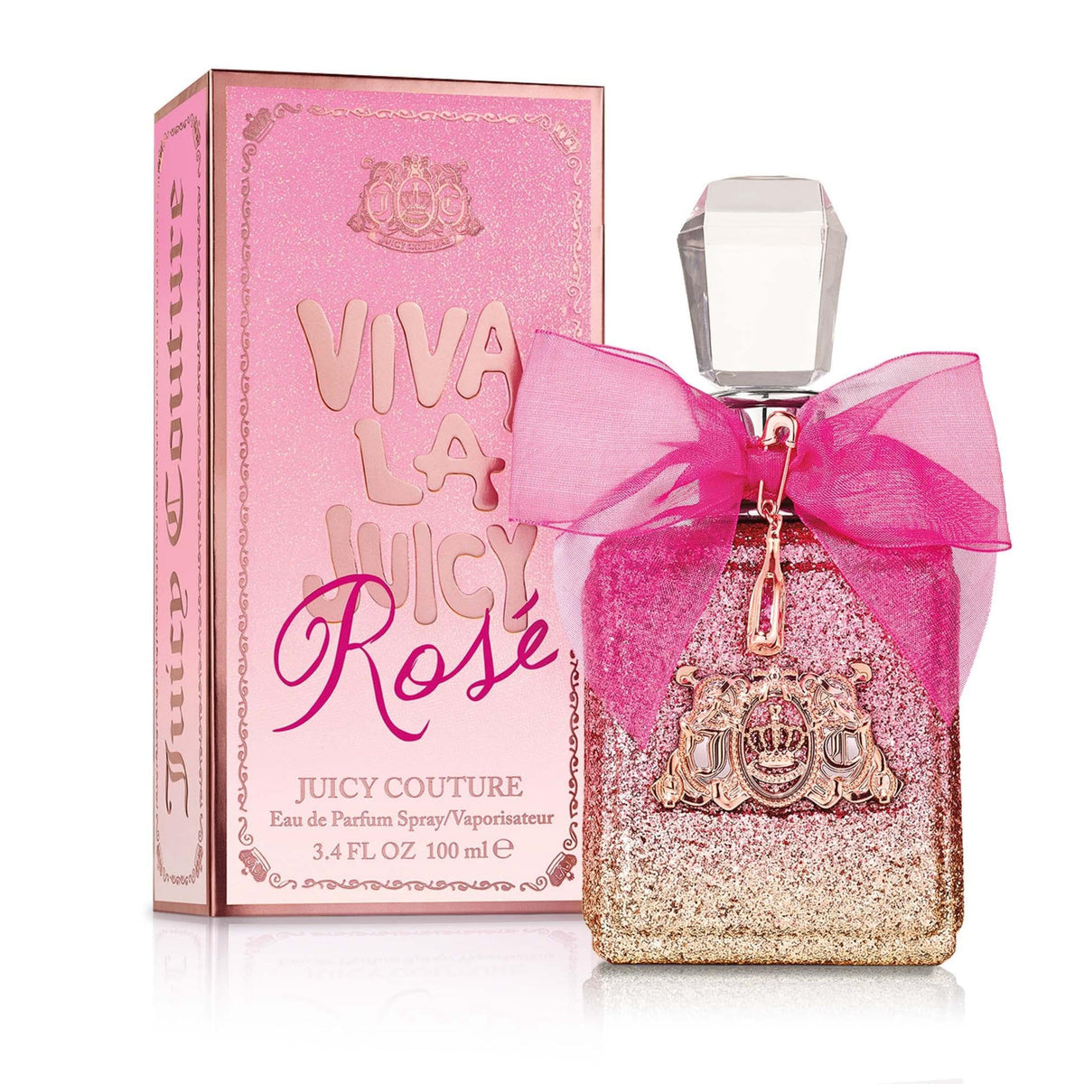 Juicy Couture Viva La Juicy Rosé bottle close-up showing pear and rose notes