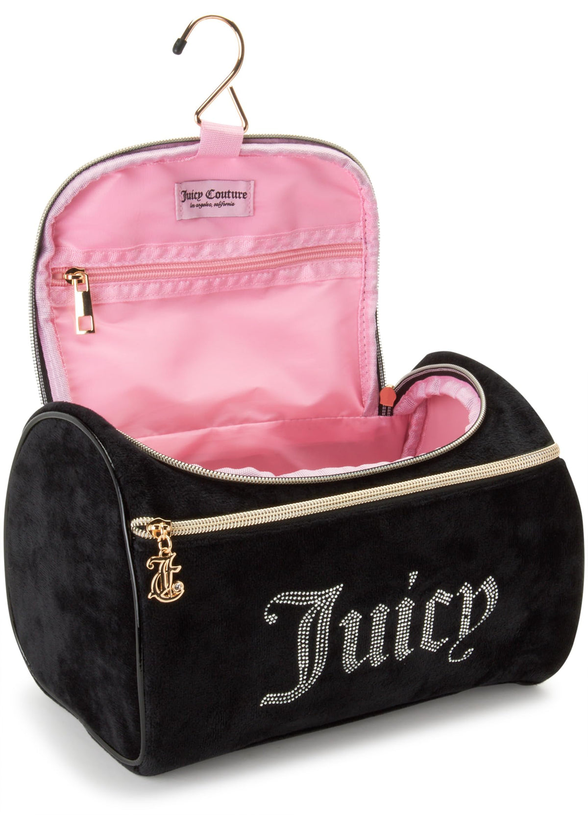 Juicy Couture wipe-clean lining simplifies cleanup after spills or splashes.
