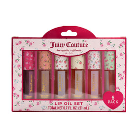 Juicy Couture Kids lip oil set in floral tubes for daily hydration and shine.