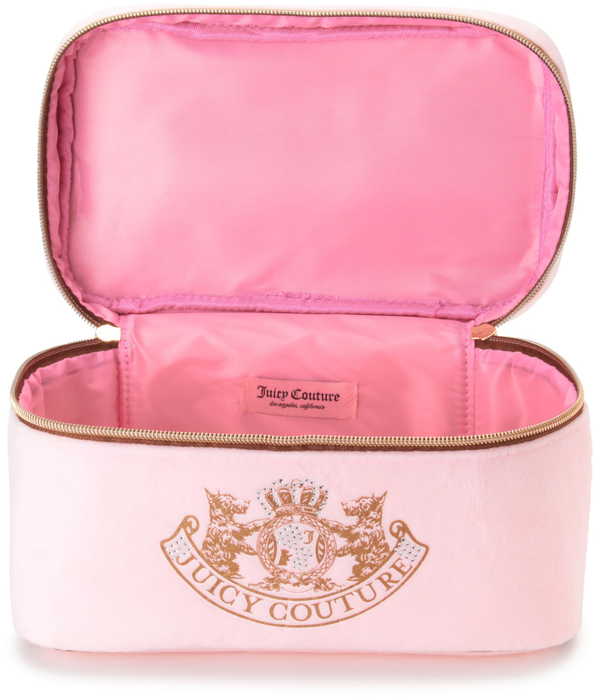 Juicy Couture pink makeup bag durable construction for frequent travelers