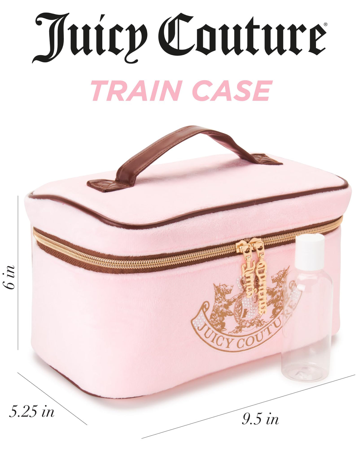 Juicy Couture pink makeup bag zipper closure ensures secure cosmetics on trips