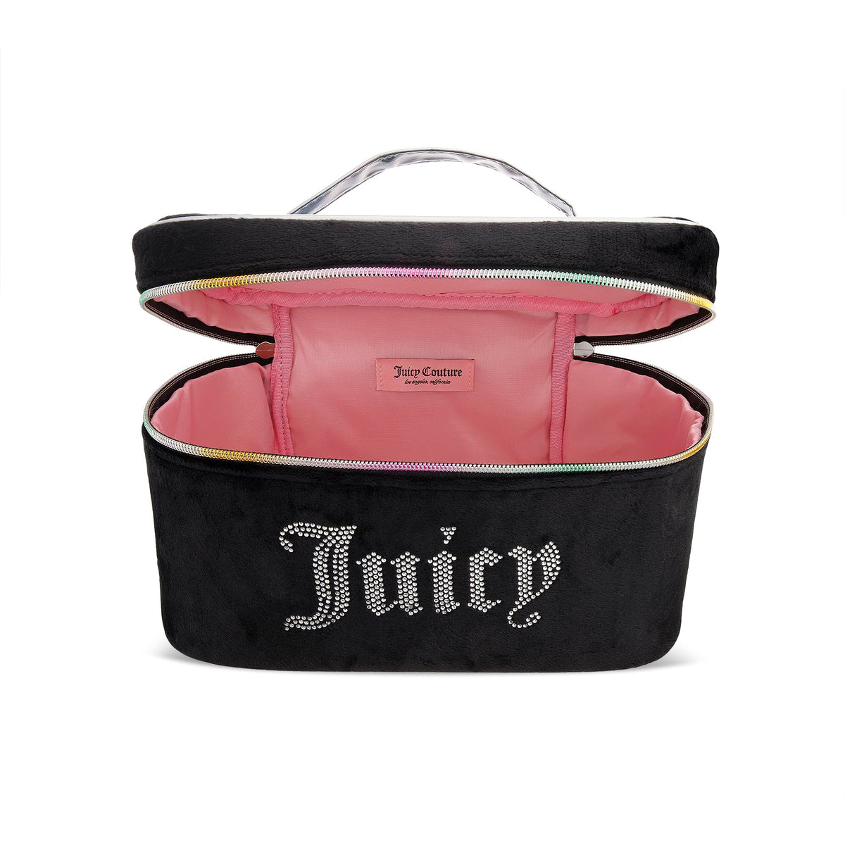 Juicy Couture velour rhinestones train case keeps essentials secure on trips.