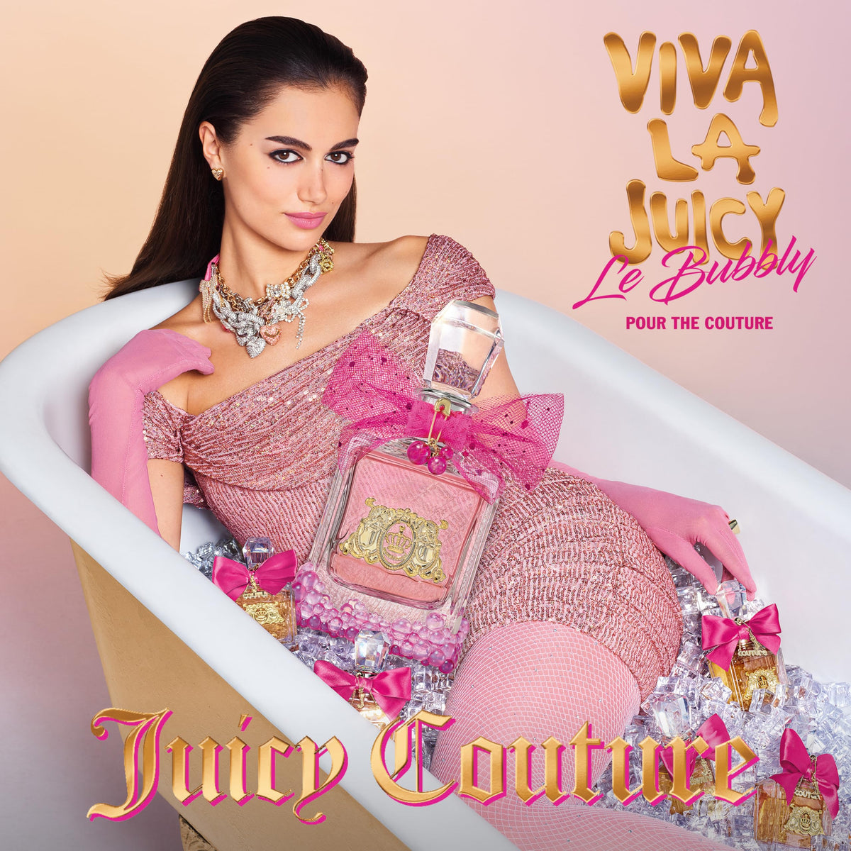 Rose-gold embellishment on Juicy Couture Viva La Juicy Le Bubbly bottle