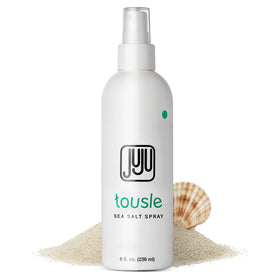 JUJU CHAN Tousle Sea Salt Spray bottle closeup; fragrance-free formula for sensitive skin.