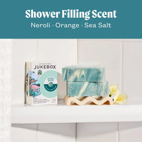 JUKEBOX Sky Blue Malibu soap bar closeup texture highlights natural ingredients