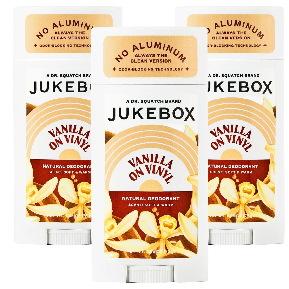 JUKEBOX Vanilla on Vinyl deodorant tube front view with a soft fragrance for daily confidence