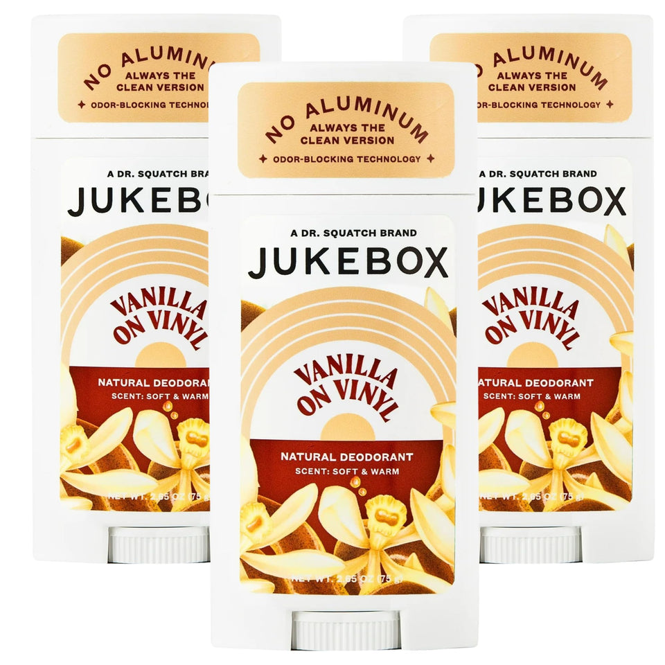 JUKEBOX Vanilla on Vinyl deodorant tube front view with a soft fragrance for daily confidence