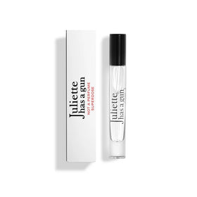 Juliette Has A Gun Superdose bottle, a sleek clear vessel for unisex wear.