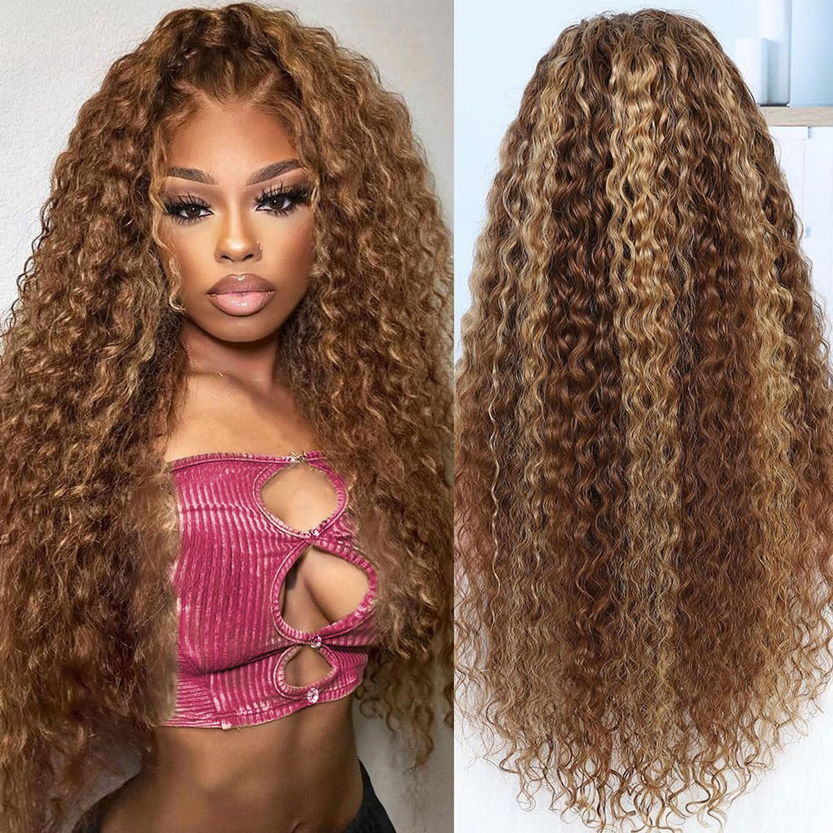 Jumida honey blonde ombre 13x6 water-wave front wig adds natural volume for daily styles.