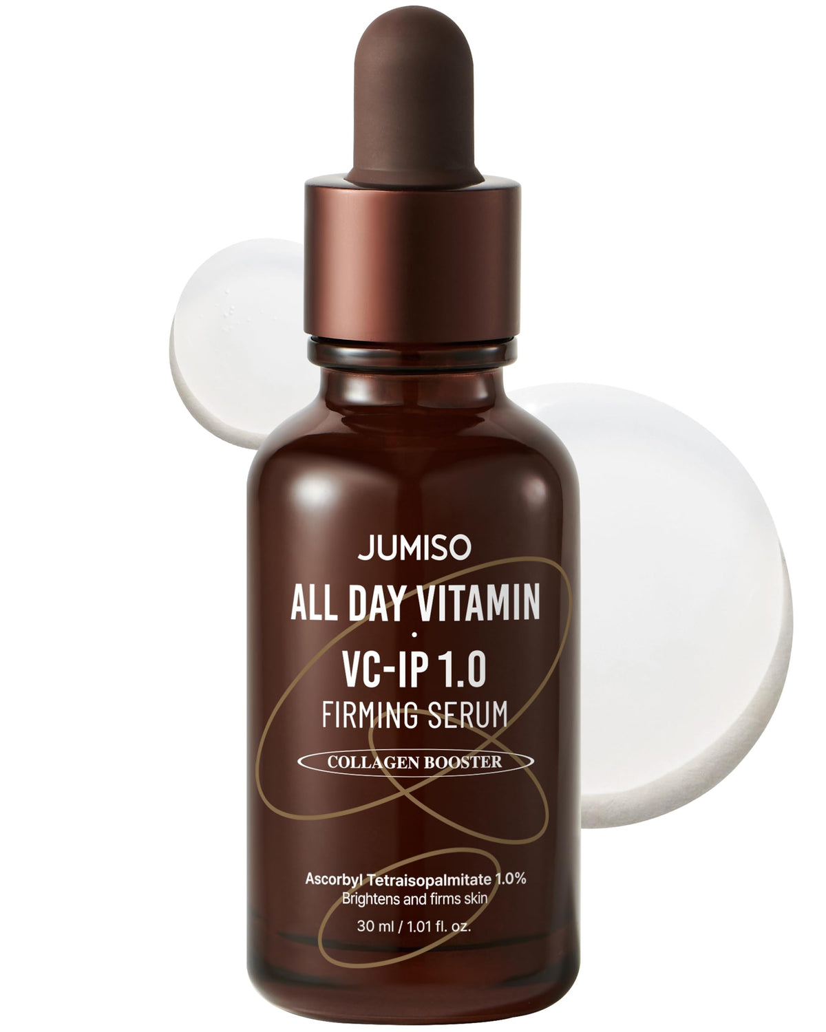 JUMISO All Day VC-IP 1.0 serum bottle close-up, brightening potential.