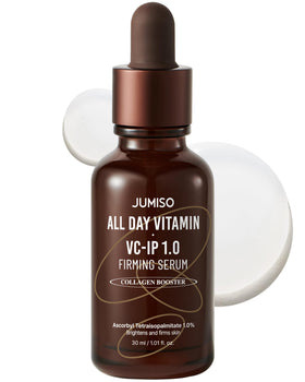 JUMISO All Day VC-IP 1.0 serum bottle close-up, brightening potential.
