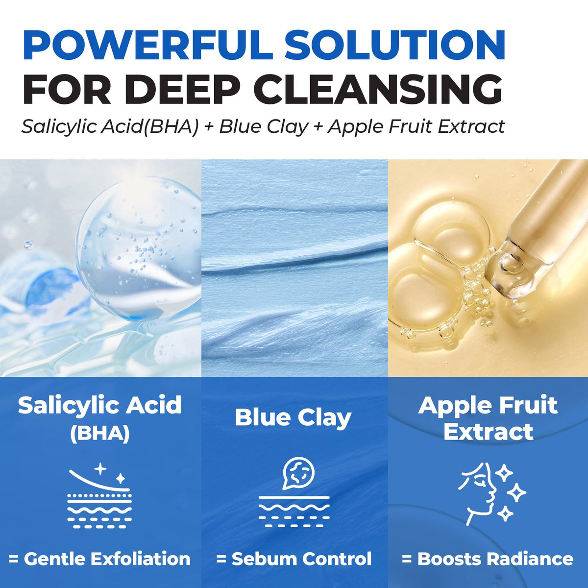 Visible pores before and after using JUMISO BHA and blue clay cleanser.