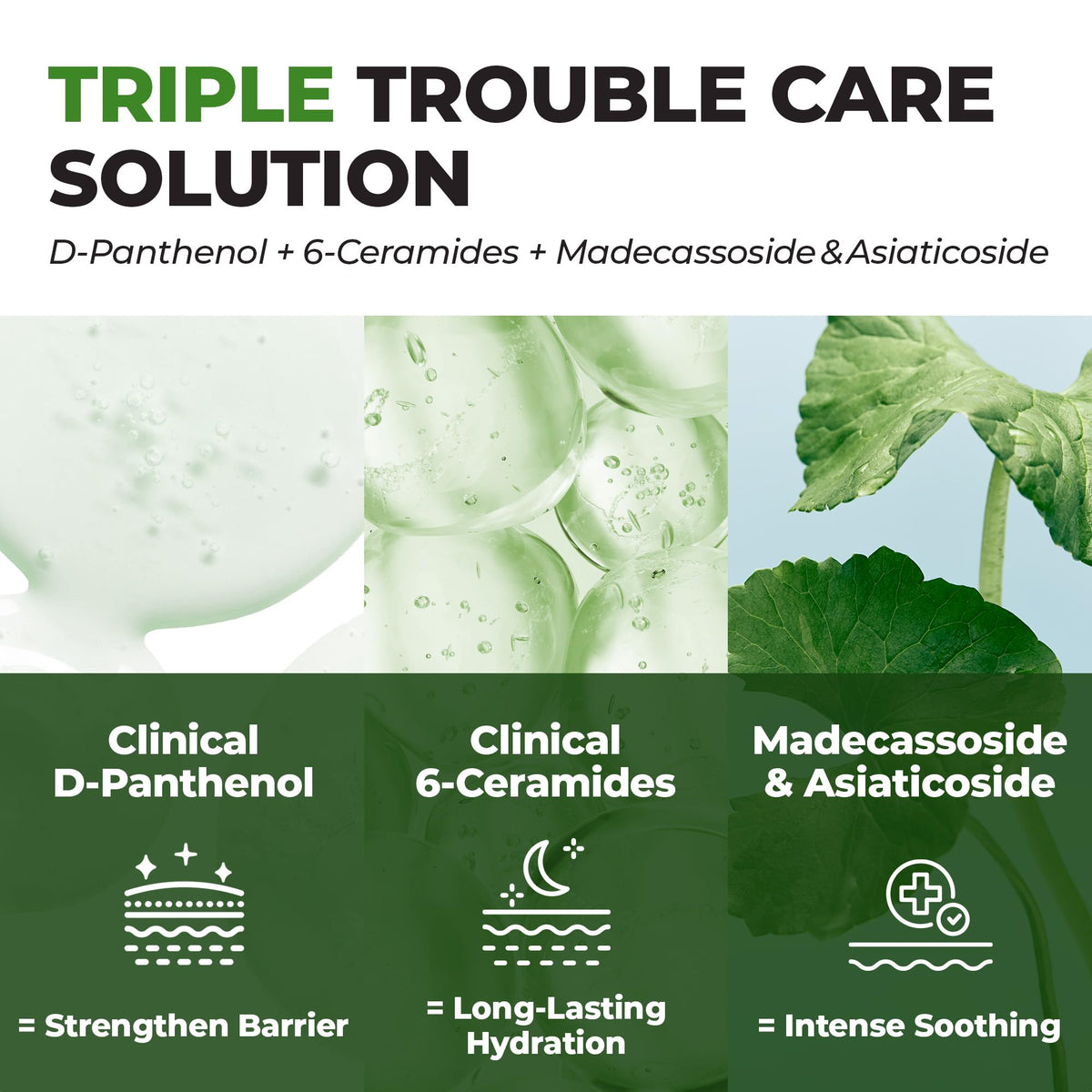 Visual of Centella Asiatica, Madecassoside, and Allantoin components in JUMISO cream