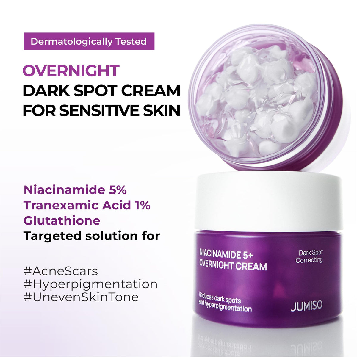 JUMISO Niacinamide 5+ Overnight capsules pouring from gel for adjustable texture and skin needs