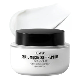 JUMISO snail mucin 88% cream bottle shows deep hydration and smooth texture
