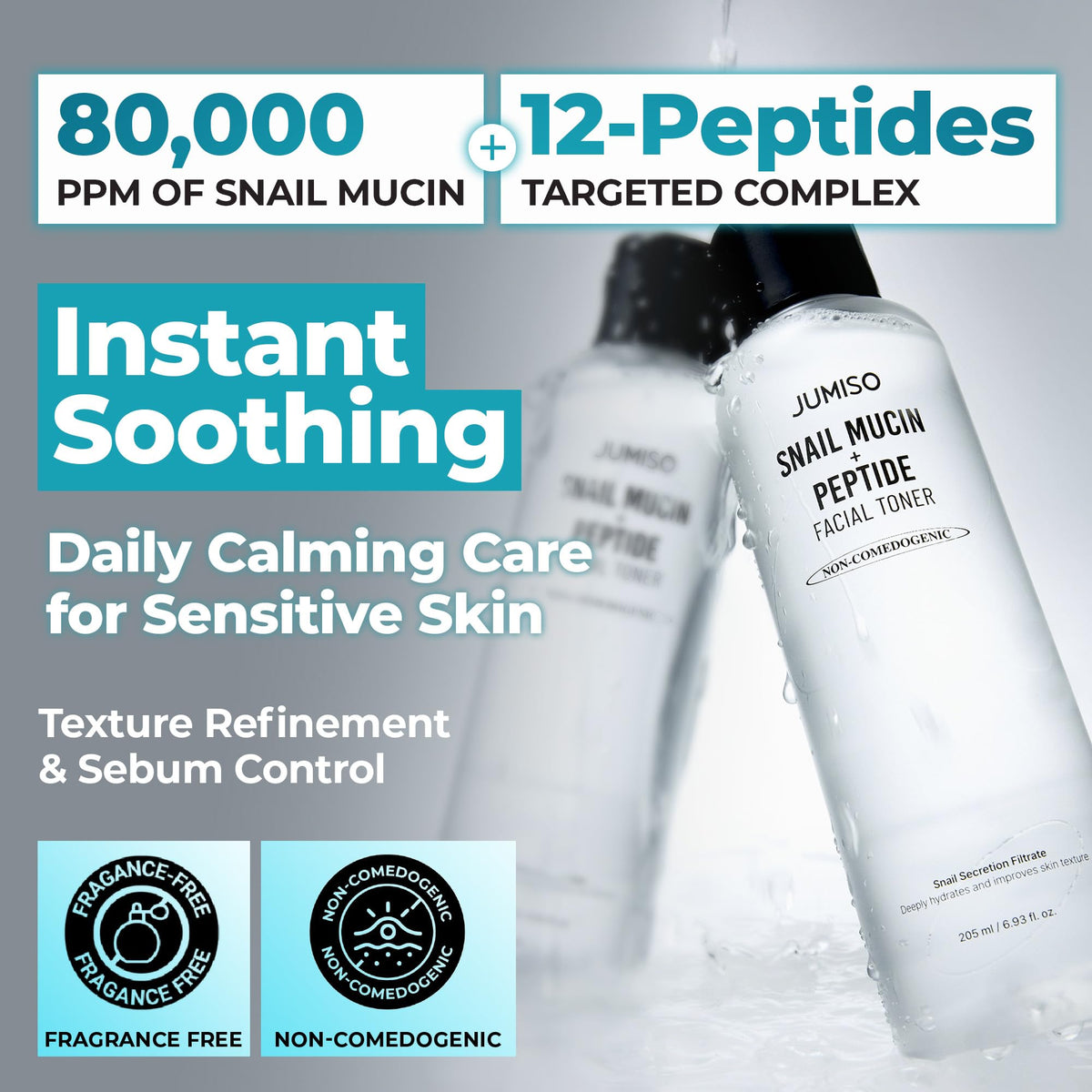 JUMISO Snail Mucin Toner texture closeup shows watery, fast-absorbing formula