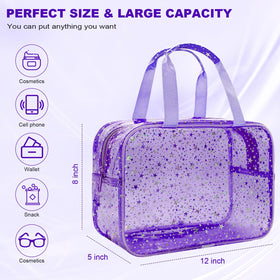 Junesters Clear Purple Star Bag with handle for easy travel carrying.