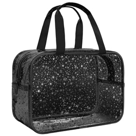 Junesters clear star makeup bag with star pattern for travel and organization