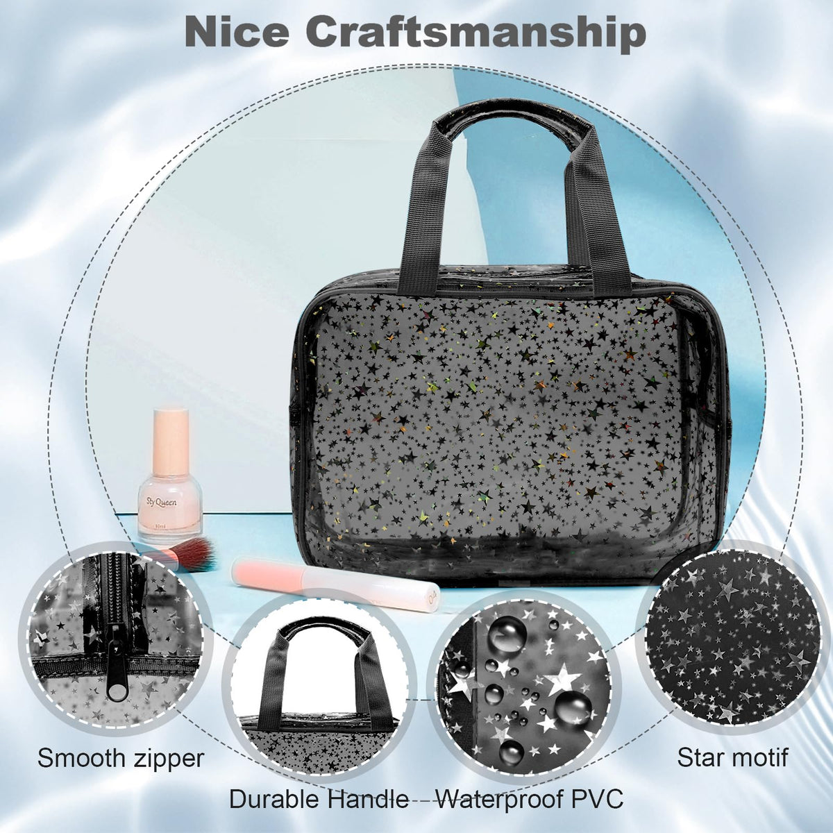 Junesters transparent bag with wide zipper opening for quick access