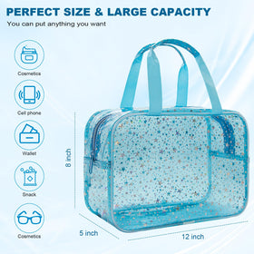 Junesters travel cosmetic bag with handle for easy carrying during trips.
