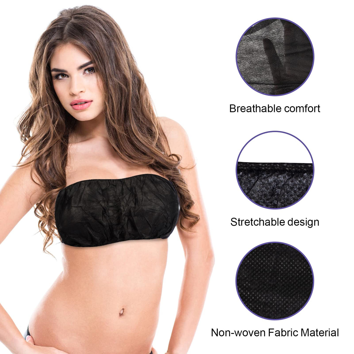 JUNFAN back-tie strapless bra adjustable for different body shapes.